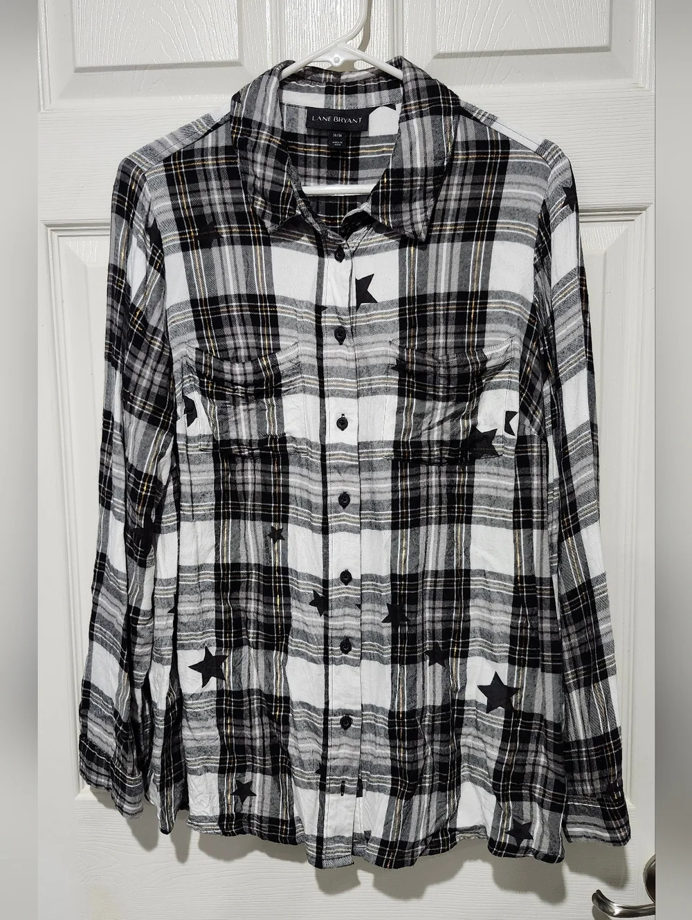 Lane Bryant Flannel Twilight Star Plaid No-Peek Button-Front Top Size 14/16
